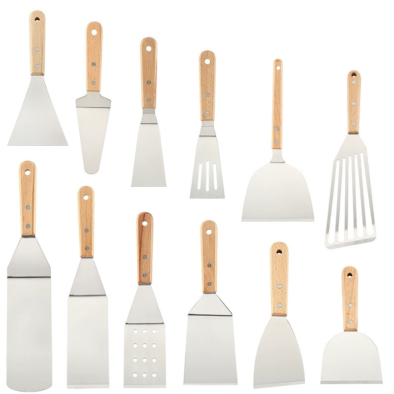 Amazon Boom Wood Hands Stainless Steel Stainless Steel Discovery Powder Flat -Platform Tie Boiler Pancake Fruit Grabbing Tool