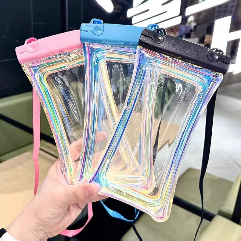 Mobile Phone Waterproof Bag Laser TPU Outdoor Diving Touch Waterproof Bag Inflatable Transparent Swimming Mobile Phone Protective Bag