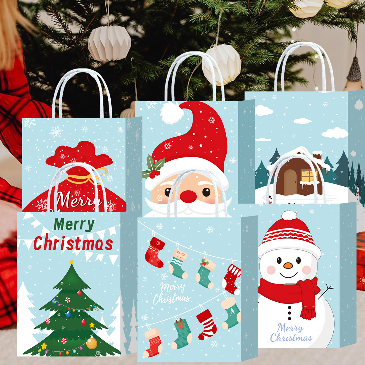 Bolsas de papel kraft transfronterizas bolsas de papel de Navidad bolsas de regalo de papel de alto nivel