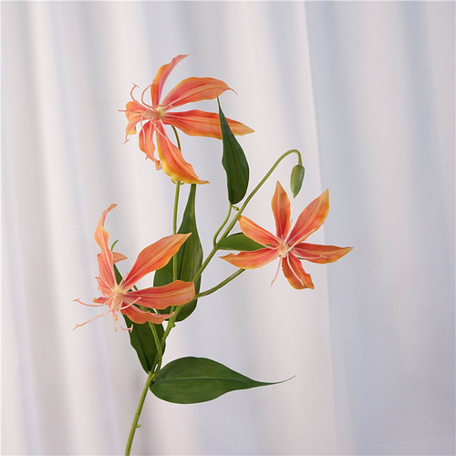 Simulated flower Gloria flame lily single branch fake flower home decoration flower arrangement ornaments wedding landscaping photography props