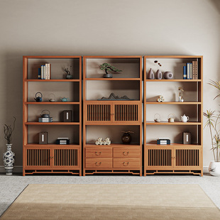 All Solid Wood Bogu Rack Solid Wood New Chinese Style Multi-Treasure Cabinet Tea Ornaments Display Cabinet Tea Set Storage Rack Living Room Bookshelf