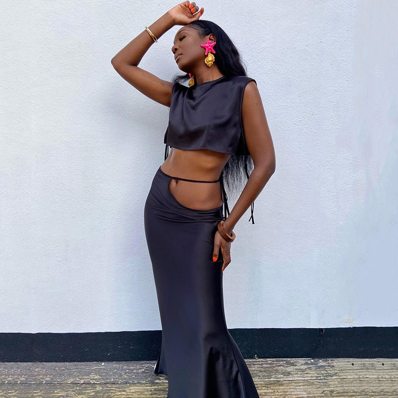 Sexy Solid Color Polyester Skirt Sets 2 Piece Set