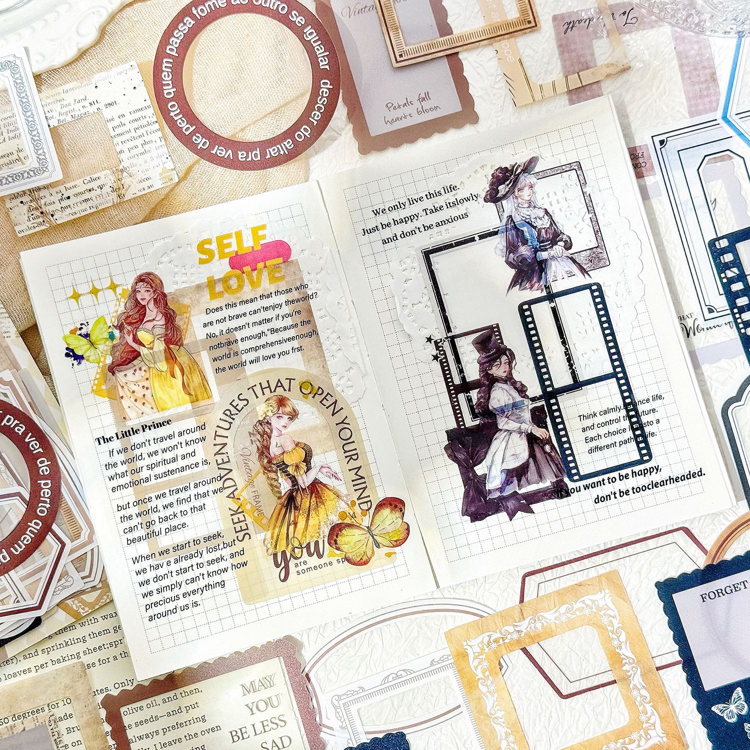 Serie de marcas de tiempo de marco de foto de pet paquete de pegatinas de tema libro de bricolaje material de libro de mano collage foto pegatinas de decoración