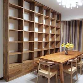 满墙落地全实木书柜客厅简易品质实木建盏架茶杯架书架多宝阁榆木