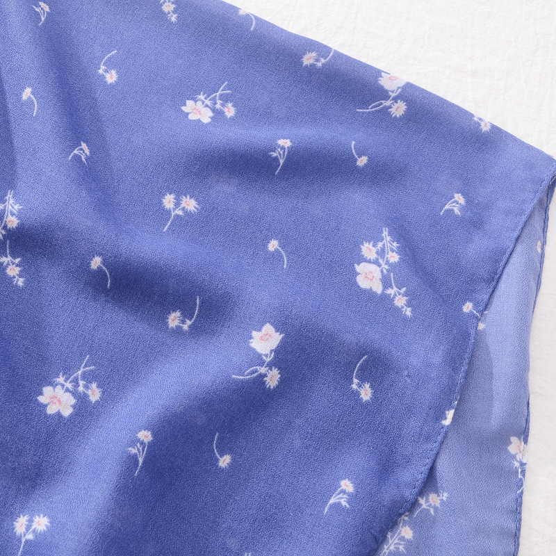 Corea del Sur estilo coreano de moda bufanda de seda del todo fósforo de las mujeres de primavera y otoño de viaje chal azul pequeño algodón floral y lino sentir borla bufanda