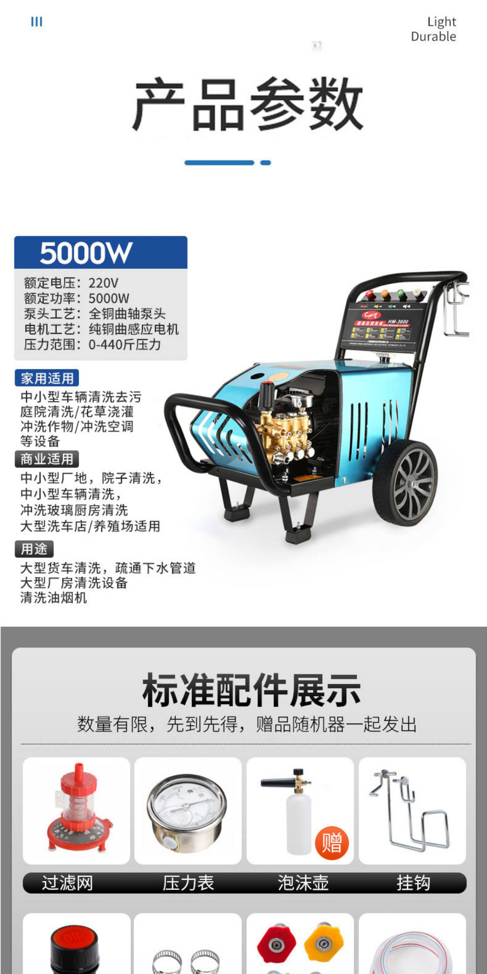 Black Cat High-Pressure High-Power Car Washing Machine 380V Industrial Cleaning Machine 220V Household Farm Commercial Car Washing Tool