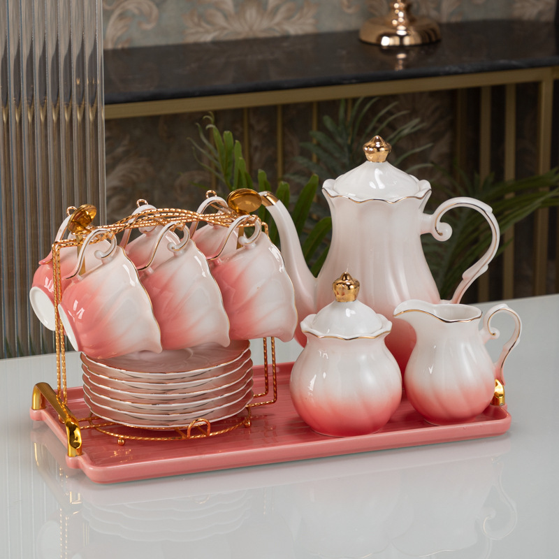 Nórdico de oro ligero lujoso Feng Shui conjunto de tazas de cerámica hervidor de agua set de regalos con bandeja transfronteriza