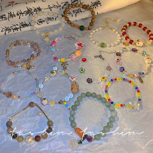  Beaded Bracelet Women's Retro High-end Versatile Hot Girl Bracelet Ins Style Pearl Hand Jewelry Wholesale