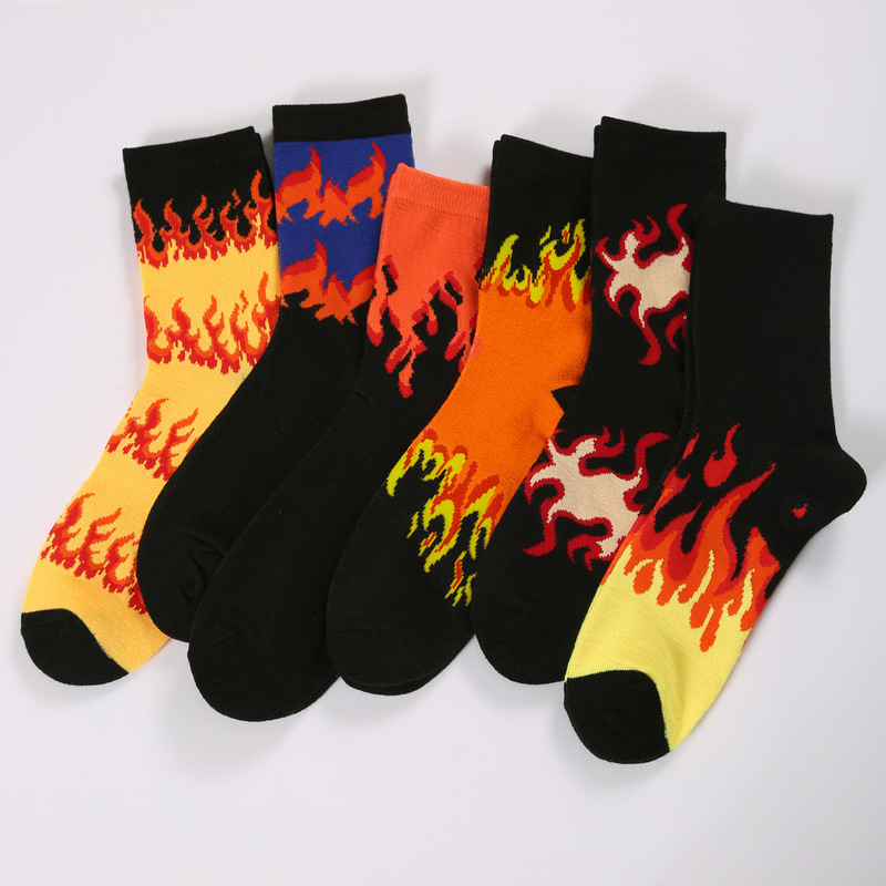 Cross-Border Socks Autumn and Winter New Mid-Calf Socks Men's European and American Hip-Hop Joint Skateboard Flame Sports Couple Socks Combination
