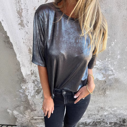 summer solid color short sleeve T-shirt with a round collar for…