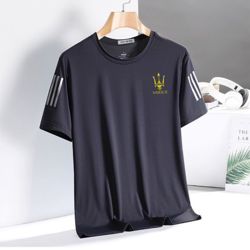 夏の男性の氷糸半袖tシャツ男性のゆるい丸首半袖tシャツの大きいサイズはシンプルで、速乾性の上着に合わせています。|undefined