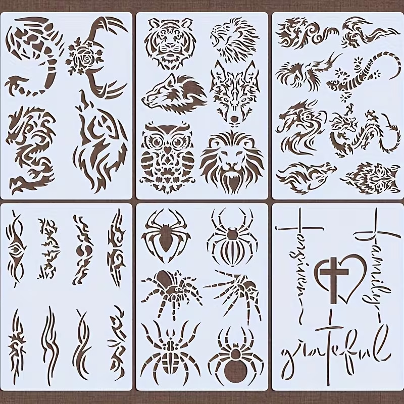 Amazon 6-Piece Set of Tattoo Stencil Templates for Walls, Furniture, Tiles, Canvas, and Paper for Cross-Border Amazon Tattooing Amazon 6-Piece Set of Tattoo Stencil Templates for Walls, Furniture, Tiles, Canvas, and Paper for Cross-Border Amazon Tattooing