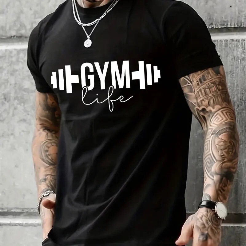 Men's T-Shirt Gym Life Shirt Funny Workout T-Shirt Motivational Positive Quote Clothing Sports Fitness