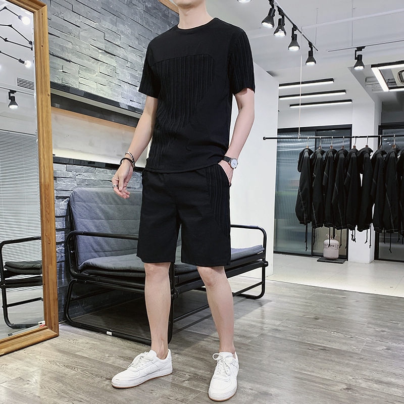 Trendy men's short-sleeved t-shirt, loose fit, versatile, stylish, patchwork design, youthful style, 8610 model.