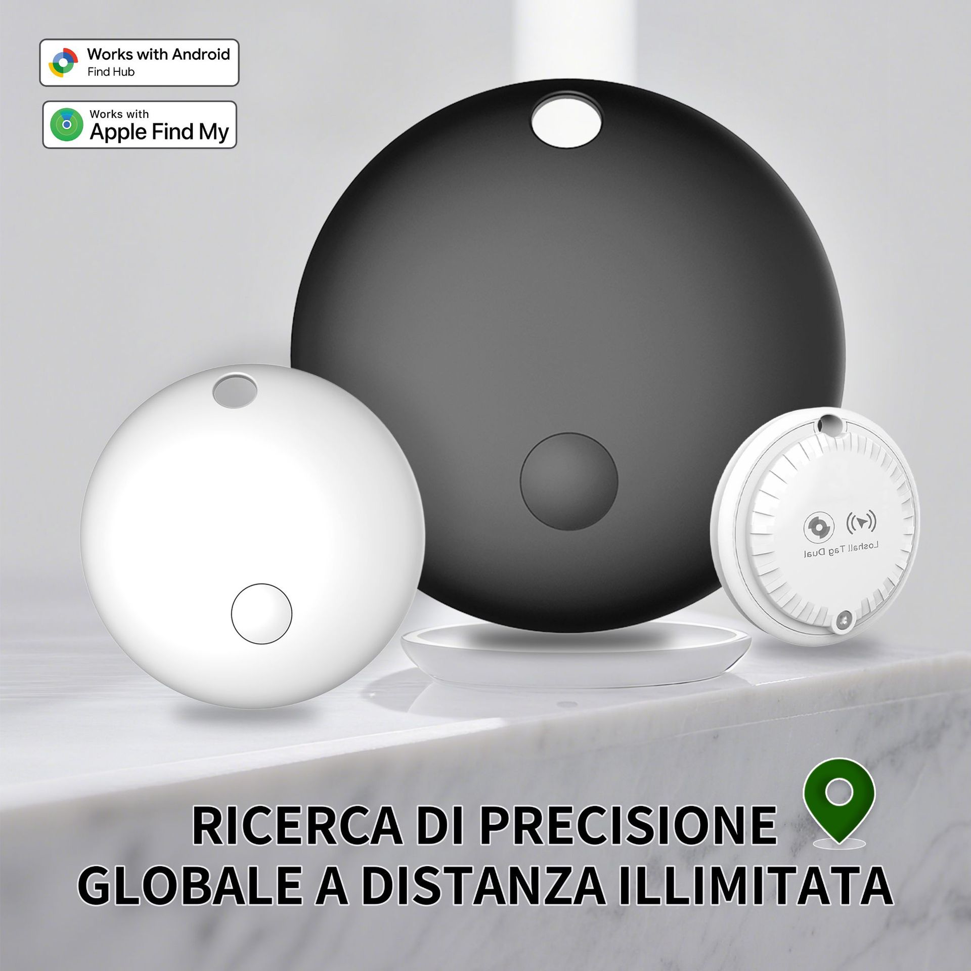 Redondo iOS sistema Android GPS universal para Apple Google artículos rastreador de pérdida de mascotas