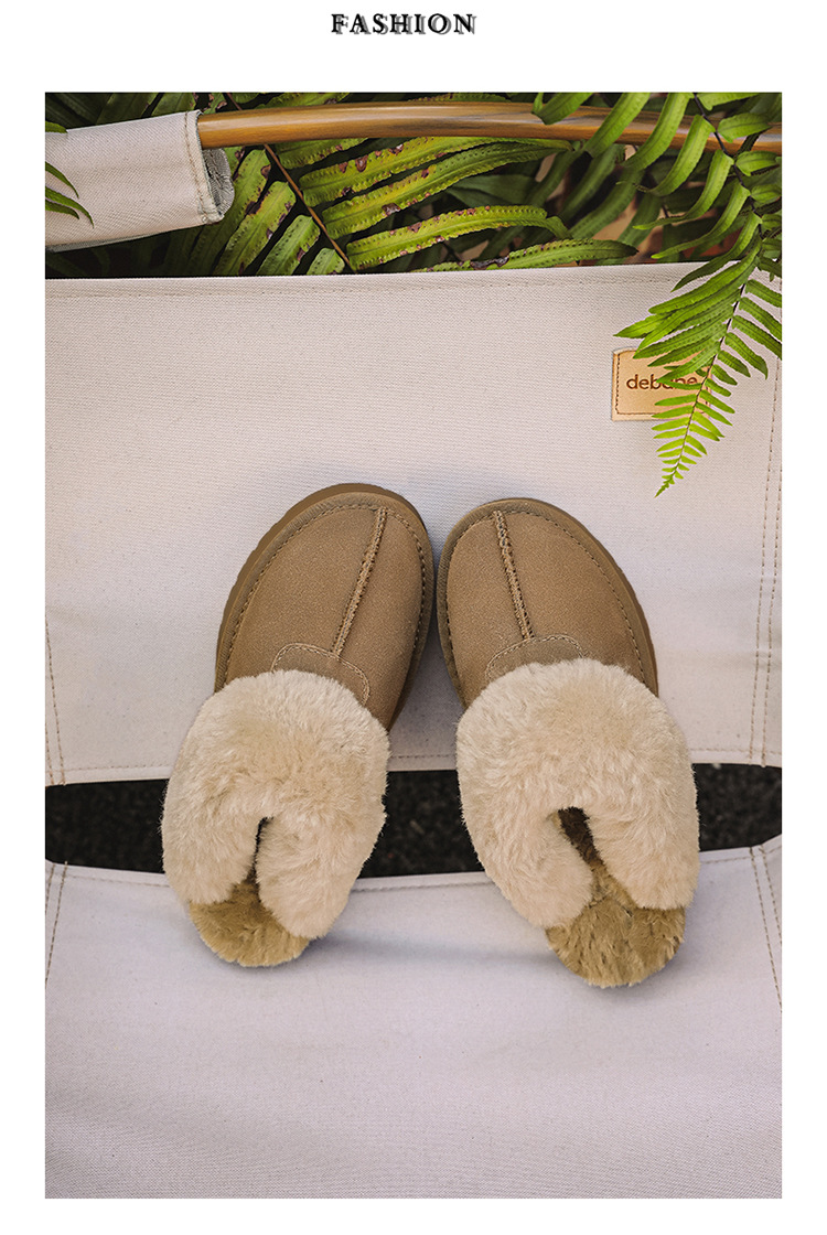 Papuci pufoși cu talpă groasă, din blană nouă, cizme de zăpadă pentru femei, pentru a se încălzi și a se proteja de alunecarea din bumbac._voghion.com