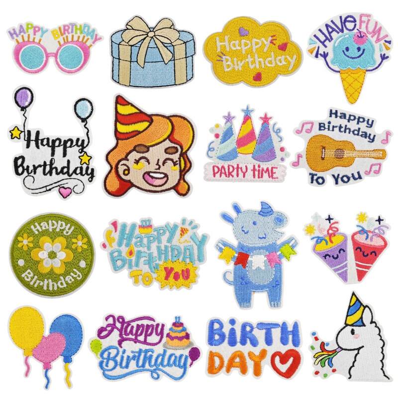 Cross-border Birthday Party Patch Computer Embroidered Graffiti Cloth Stickers Holiday Clothing Supplies Stickers Explosive Children's Glue