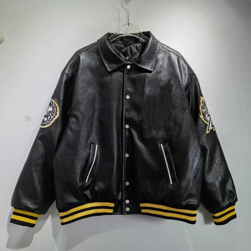 跨境美潮原创设计加工美式宽松版型皮衣机车服重工刺绣男女同款潮|undefined