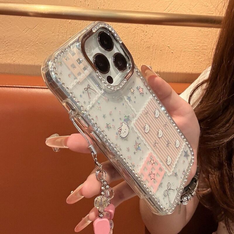 ダイヤモンドフレームkt猫星柄 Apple 17promax対応 高級感スマホケース iPhone16 ネット人気 大きめホールケース|undefined