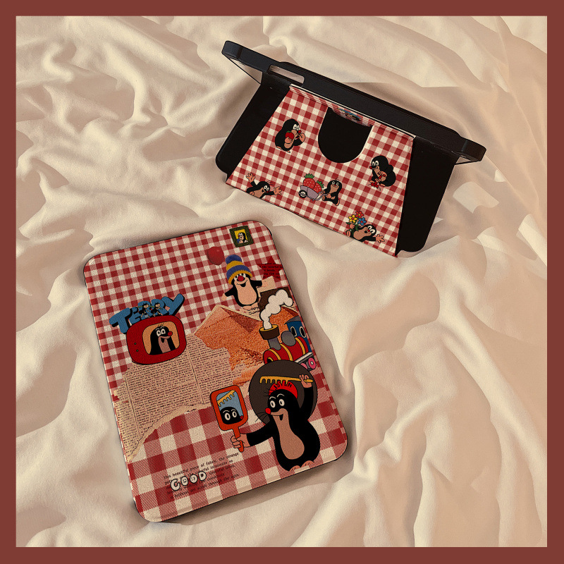 Cartoon Weasel Plaid Suitable for iPad Pro Tablet Protective Cover Air with Pen Slot 10Th Generation Rotating Stand Mini Hard