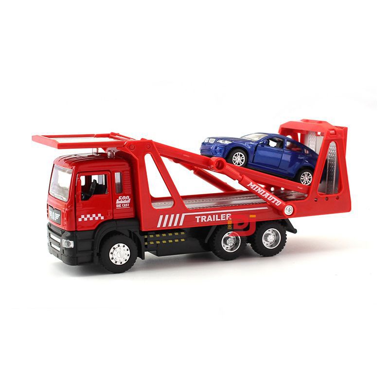 盒装建元1:50交通救援车拖车 平板货车带小车儿童仿真合金车模型