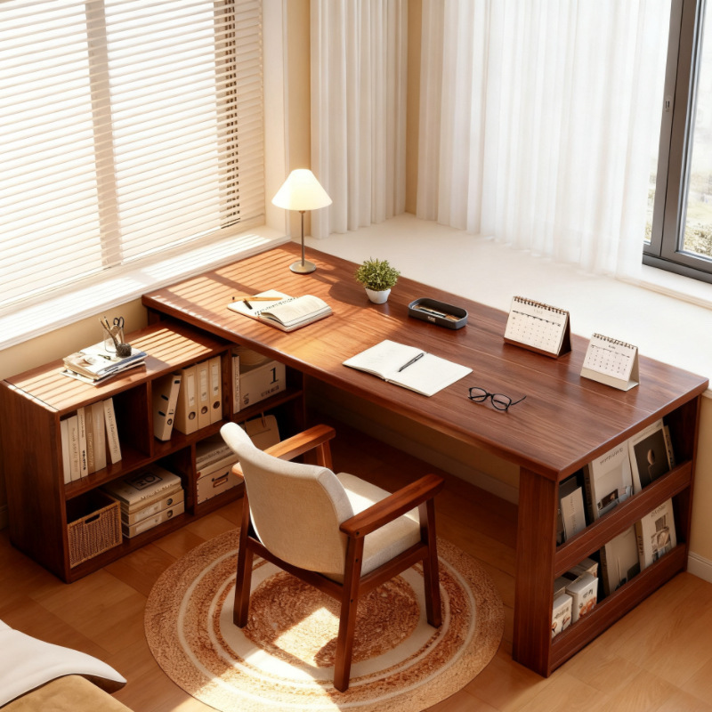 Corner Desk Home Solid Wood Study Table Bedroom Girls Dresser Bookcase Integrated L-Shaped Corner Computer Desk