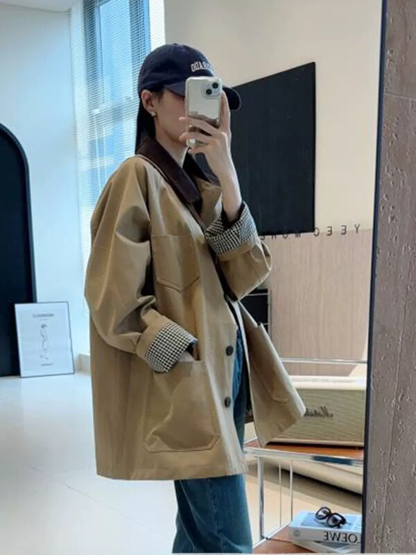 韩版休闲风衣外套女中长款2025春秋新款高级感宽松显瘦小个子大衣|undefined