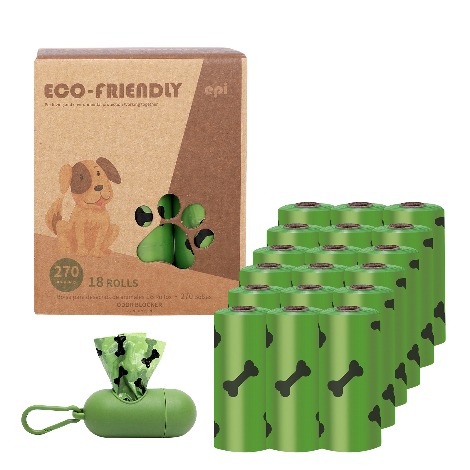 Transfronterizo en stock al por mayor 1,5 Bolsa de basura para mascotas de seda en caja bolsa de caca EPI bolsa de caca degradable bolsa de caca