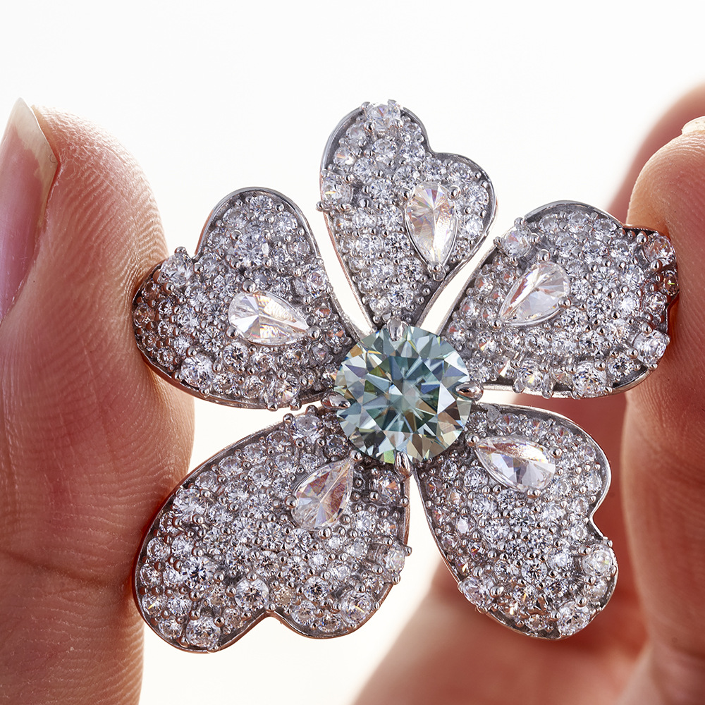 1 quilate anillo de piedra azul de lujo anillo de plata esterlina accesorios de comercio electrónico transfronterizo caliente explosión