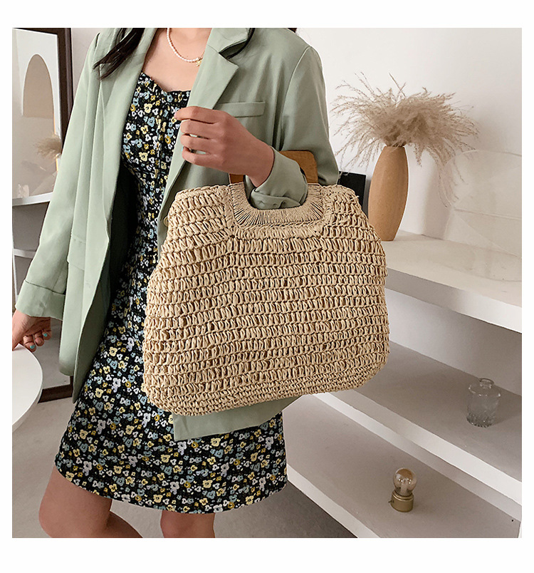 567g Weight Zipper Closure Type Top Handle Strap Type Straw Bag Bags Type Holiday Occasion Straw Material Solid Color Pattern All Seasons Season Women's Gender Vacation Style Oval Shape Khaki, Beige Color Large Size Large Straw Straw Bag Shoulder Bags 4