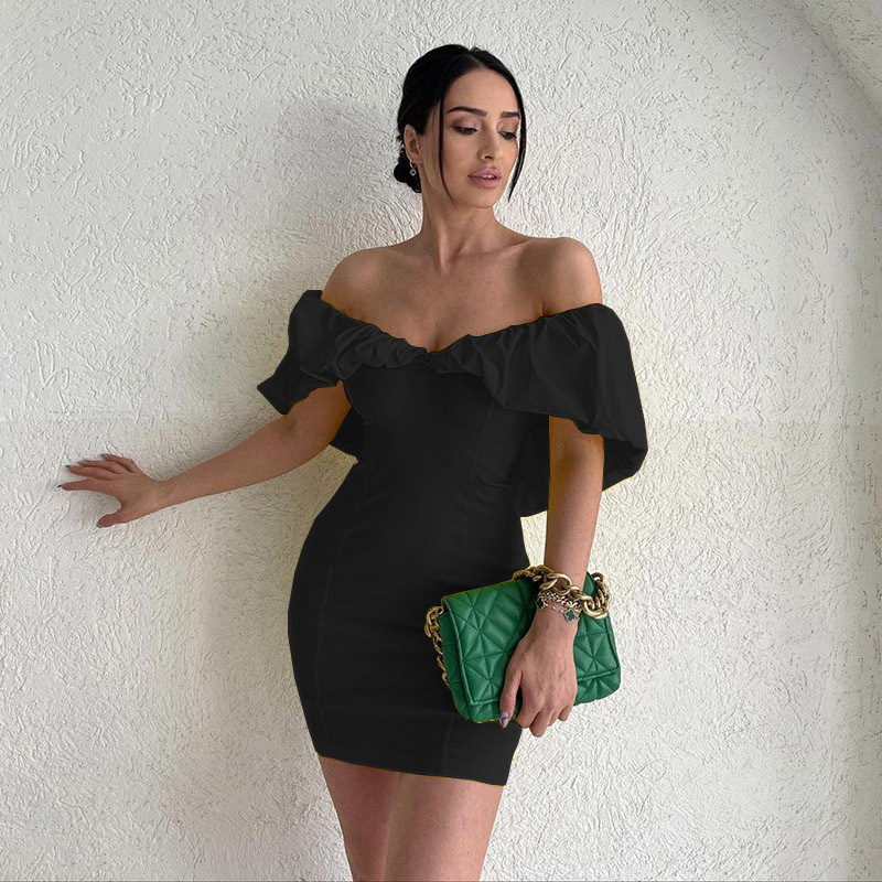 192g Weight Above Knee Dress Length Type Short Sleeve Sleeve Length Sheath Dress Dresses Type Polyester Fabric Type Mid Waist Waist Line Holiday Occasion Boat Neck Neckline Slim Fit Type Solid Color Pattern Summer Season Women's Gender Elegant Style Wholesale Women's Elegant Solid Color Holiday Boat Neck Short Sleeve Sheath Dress 45
