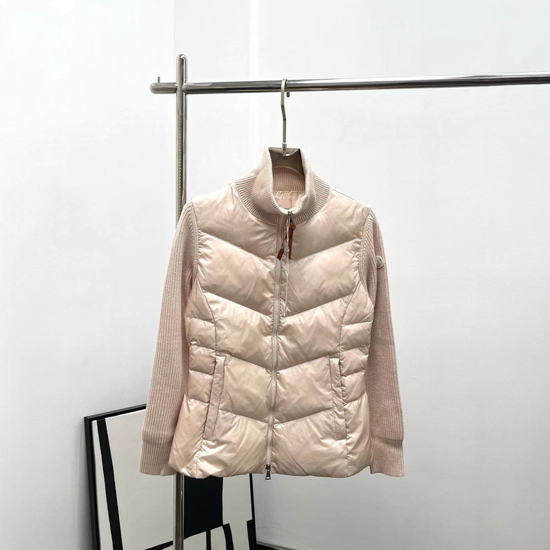 欧洲站蒙家羽绒服新款女短款立领保暖休闲显瘦针织袖拼接白鹅绒|undefined