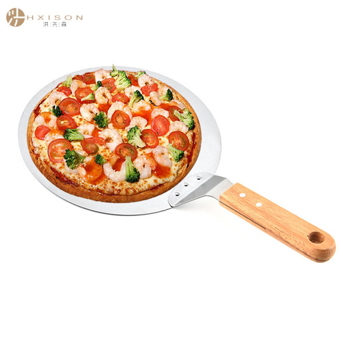 Cross-border 10-inch stainless steel pizza turner, round wooden handle cake spatula, thick large pizza spatula for baking