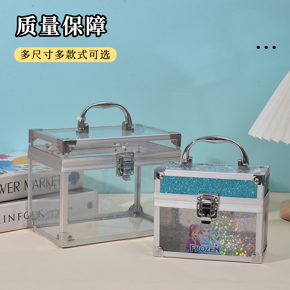 Fábrica personalizada acrílico caja de maquillaje caja de almacenamiento transparente de gran capacidad aleación de aluminio joyas de almacenamiento herramientas maleta