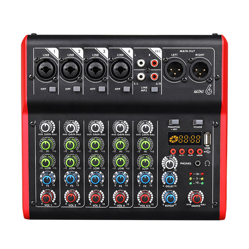MINI6专业蓝牙调音台4路带功放50W一体机调音台模拟效果录音批发