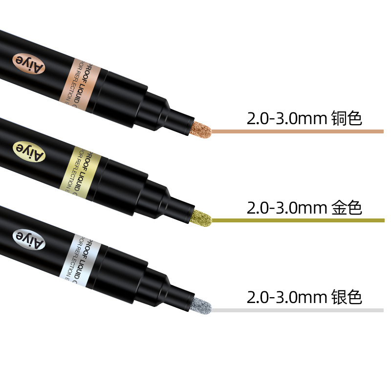 Marcador de cobre electrochapado de espejo de 3 colores Aiyi de 1 mm, metálico, anti-pelado de pintura, modelo de bolígrafo electrochapado, bolígrafo de espejo dorado, cromado y plateado.