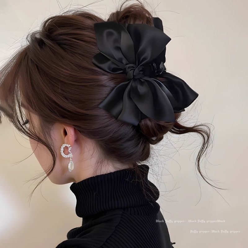 Clip de abrazadera de arco de satén negro detrás de la cabeza grande tiburón clips princesa clip de cabello red tarjeta de cabello rojo adornamiento para el cabello explosivo