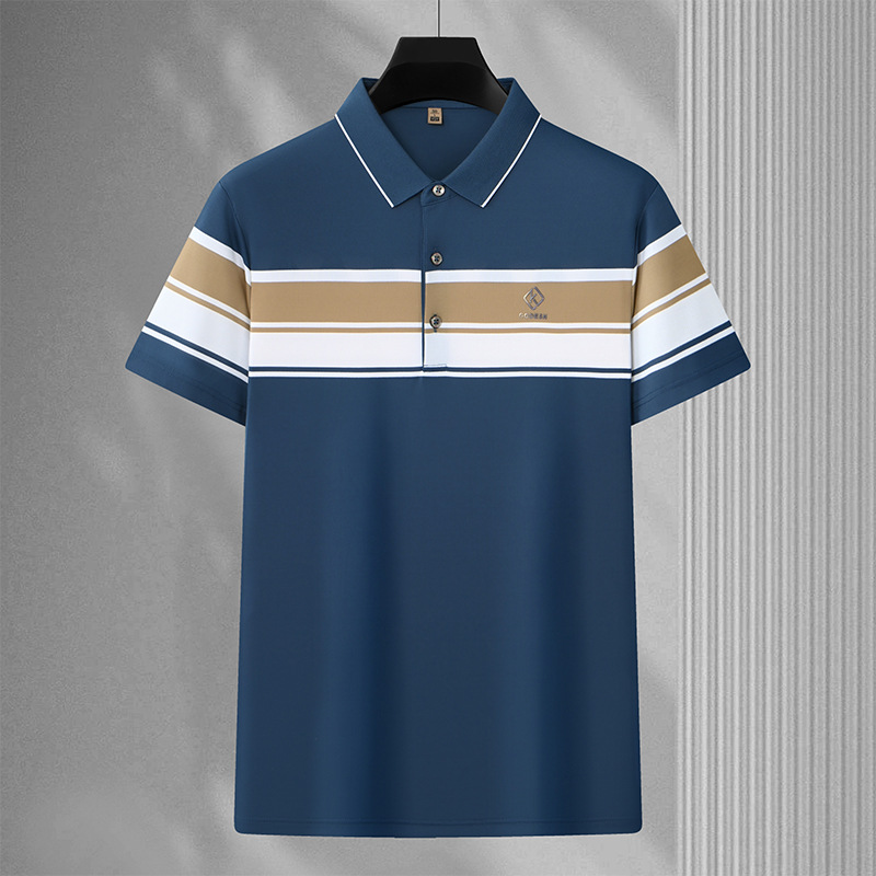 Kenoma gestreept poloshirt voor dun nylon, ijszijde, ademend en ijzig gevoel, eenvoudige flip-kraag, casual met korte mouwen_voghion.com