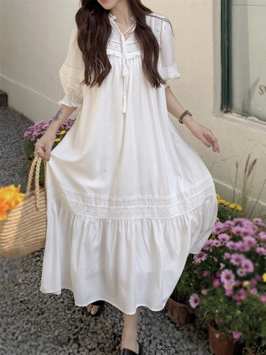 French-style vacation dress, summer Korean-style, artistic, gentle temperament, waist-cinching, slimming long dress, fairy-like