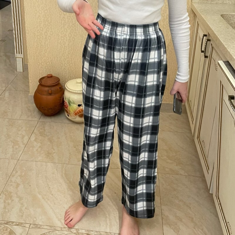 High Waist Wide Leg Loose Plaid Pants NSYKD58579