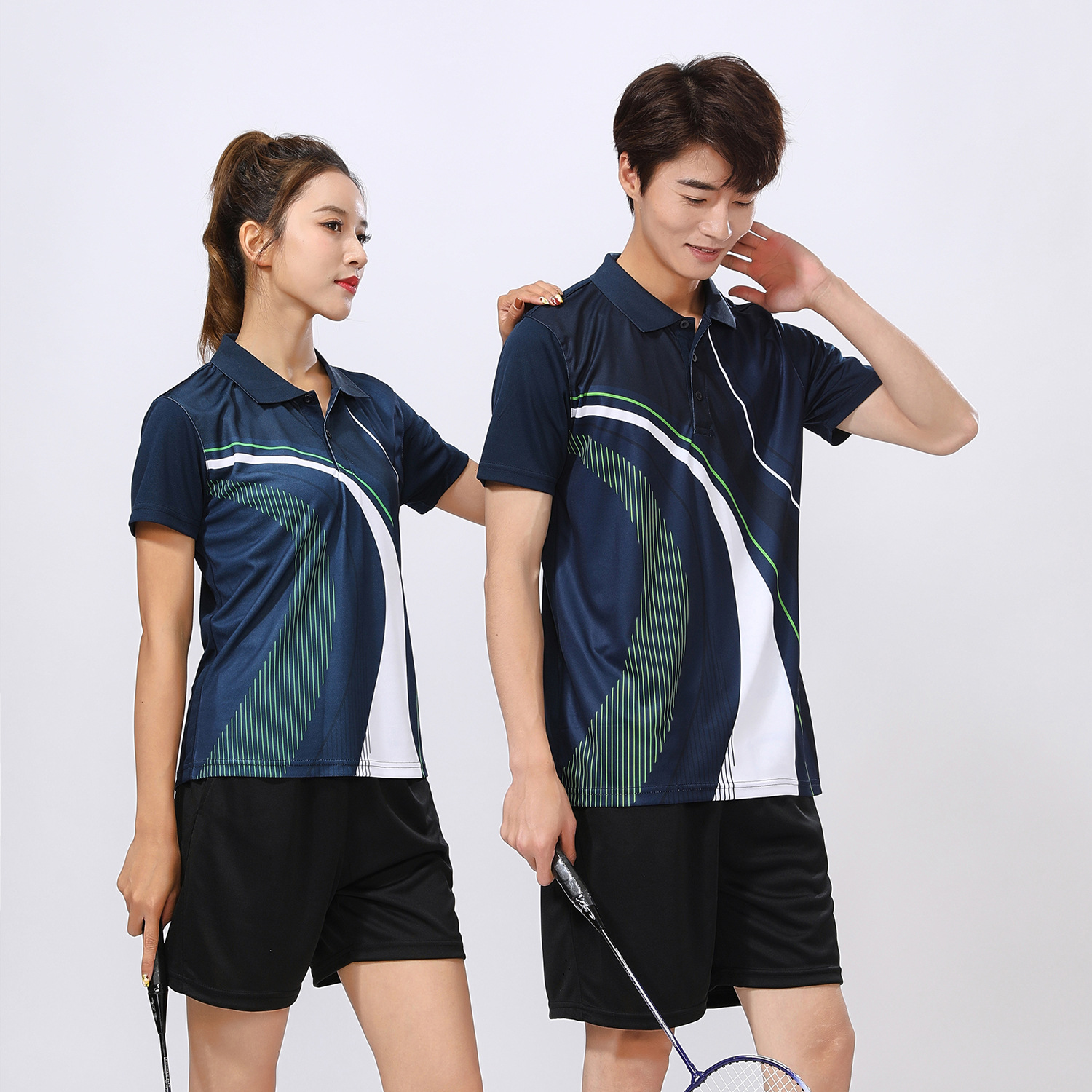 Badminton Clothing Set for Men and Women, Polo Collar, Table Tennis and Tennis Sportswear, Quick-Dry Team Uniform with Printed Numbers