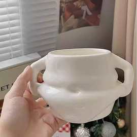 跨境热销可爱捏肚马克杯陶瓷水杯办公室创意潮流牛奶早餐杯咖啡杯