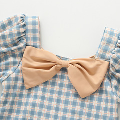 Baby Girls' Cute Plaid One-Piece Swimsuit for Kids, Quick-Drying Beach and Hot Spring Swimwear, Korean Style