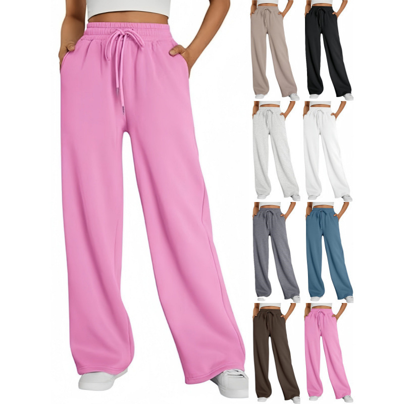 Amazon Cross-Border Foreign Trade Men's and Women's Wide-Leg Sweatpants High-Waisted Loose Drawstring Jogging Pants with Pockets Sweatpants in Stock