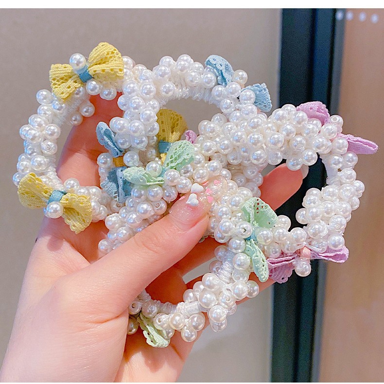 Banda de pelo de perlas para niños Celebridad de Internet súper Hada cabeza cuerda corbata cabeza de bola banda de goma arco accesorios para el cabello niña tocado de bebé