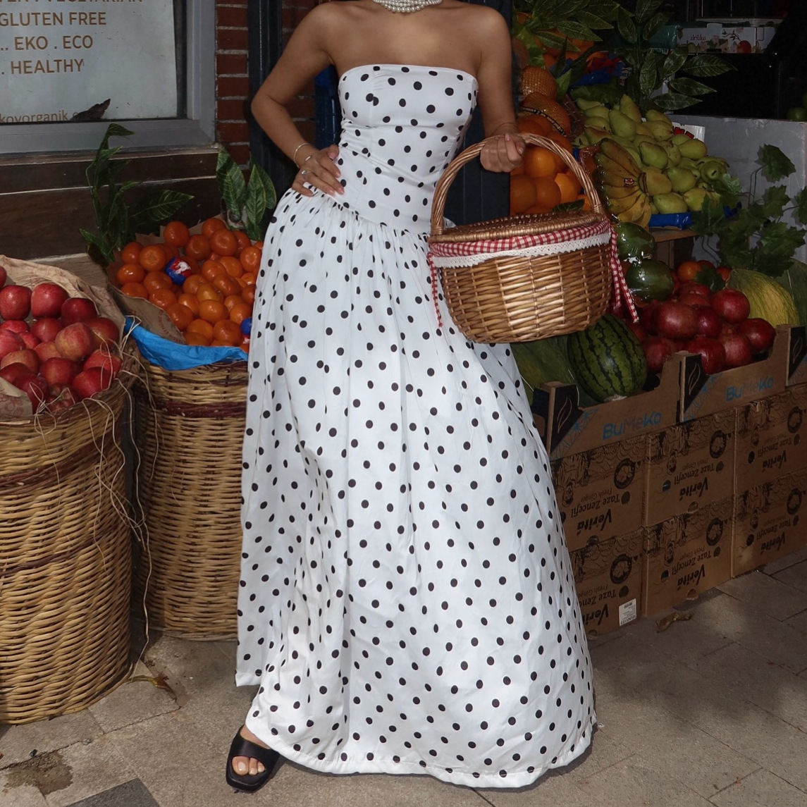 Summer New Arrival Polka Dot Retro Strapless Dress For Women American Style Off Shoulder High End Fashionable_ecoleips.com