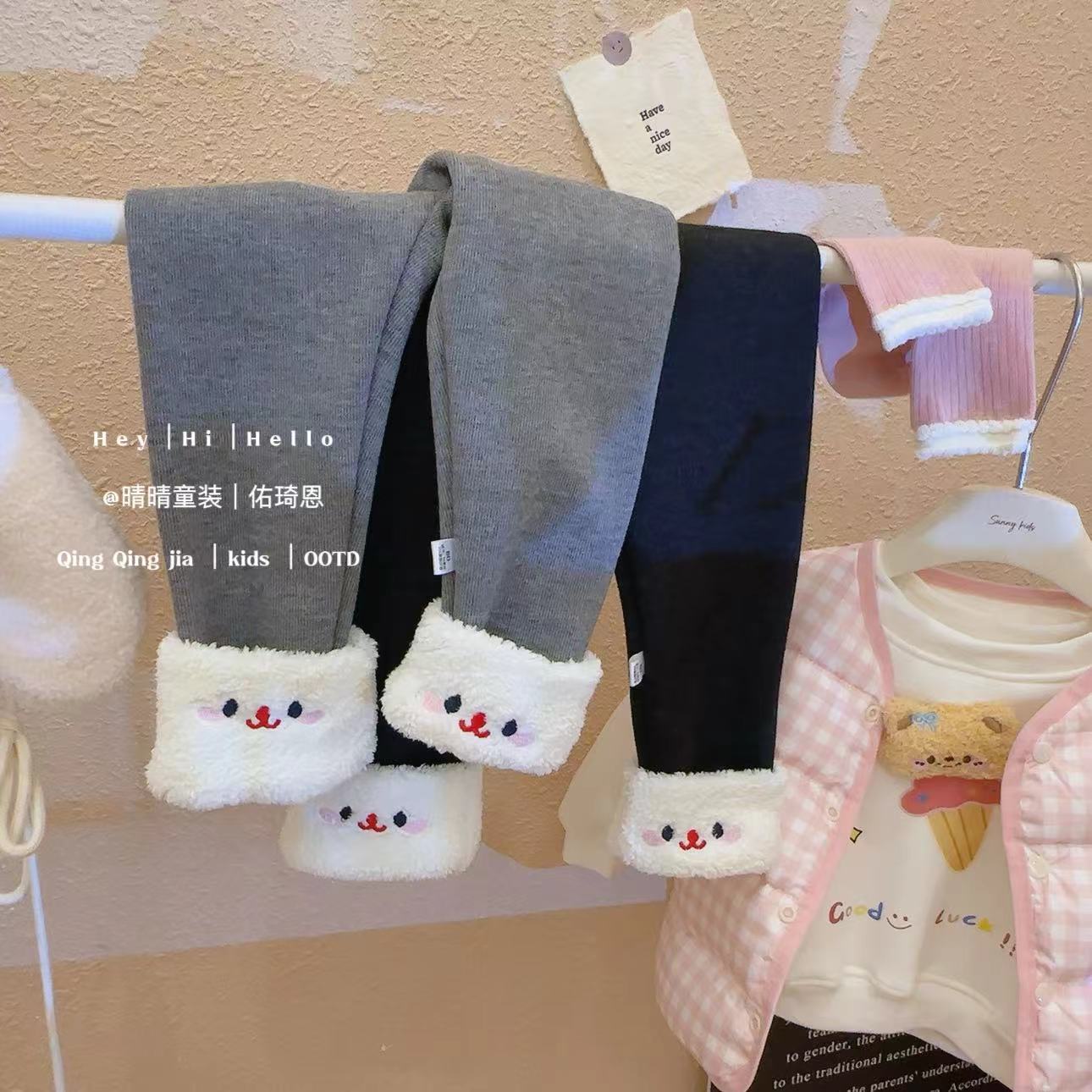 [fleece-lined thickening] girls' winter leggings western style fashion Joker winter autumn and winter cartoon Korean version
