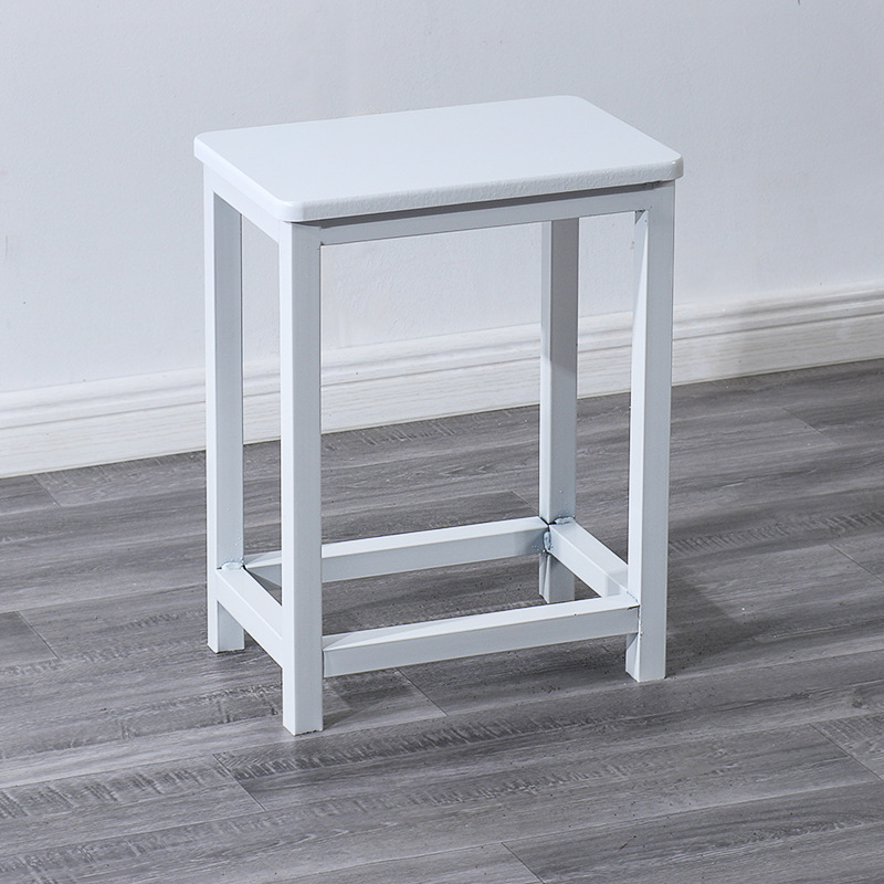 Taburete de taller al por mayor, línea de montaje de fábrica, taburete de trabajo, taburete cuadrado pequeño de acero y madera, taburete de hierro de comida rápida, oro de entrenamiento