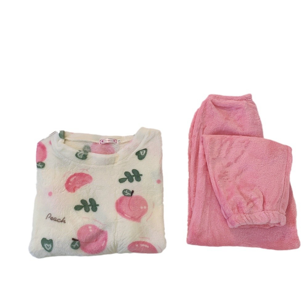 플란넬 파자마 국경 도매 파자마 여성의 가을과 겨울 플란넬 두꺼운 소녀의 홈 의류 세트