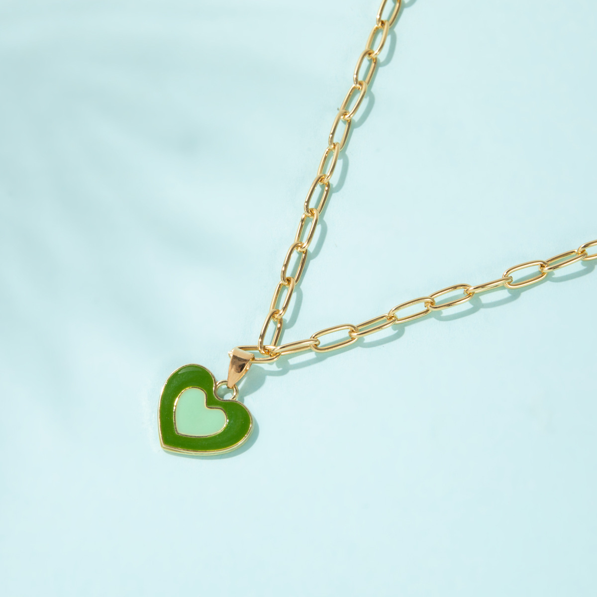 European and American new heart-shaped simple dripping color matching double heart necklace